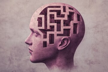 Artistic brain maze carved in side profile head