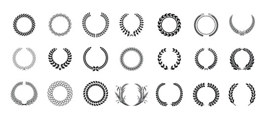 Set of gold laurel wreath various shapes. Vector illustration © Noor
