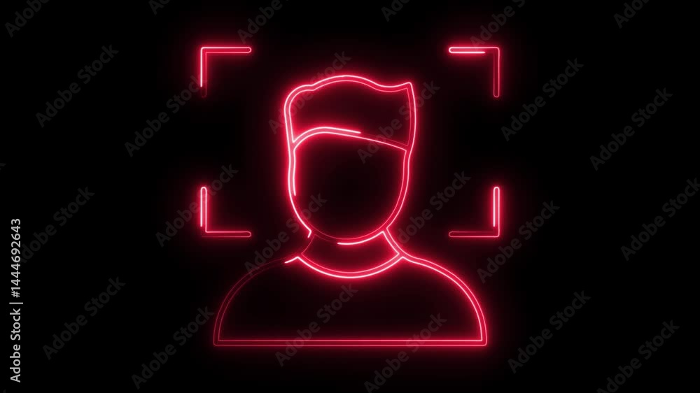 Poster face scan biometric technology neon style,security interface concept,identification system verificat