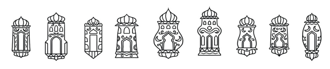 Set of Ramadan Kareem lights, hand drawn line vector illustration