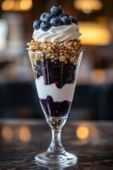 Dessert parfait with blueberries and granola
