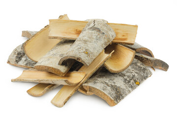 piece of aspen bark isolated on white background.