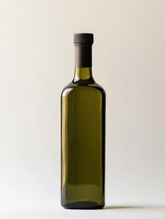 Dark green olive oil bottle on white background