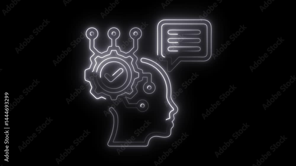 Poster artificial intelligence and machine learning concept neon outline on black background