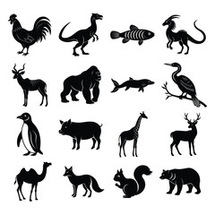 Animal silhouette collection. Set of black animal silhouette. Animal icons silhouette vector liiustration on white background.