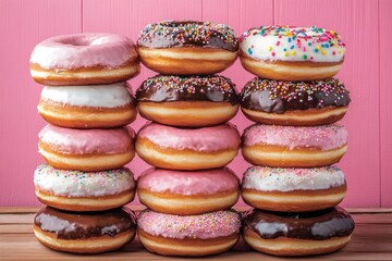 Stack of assorted glazed donuts with sprinkles