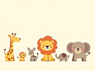 Obraz premium A set of safari cute animals flat color illustration