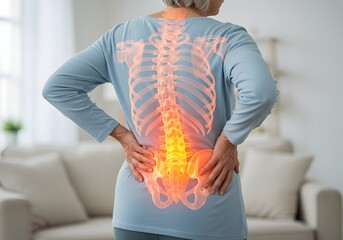 Woman Experiencing Lower Back Pain Spinal Anatomy Illustration