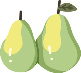 Two Fresh Green Pears with Leaves