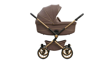 Isolated Brown and Gold Baby Carriage