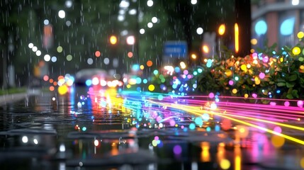Rainy Night City Lights