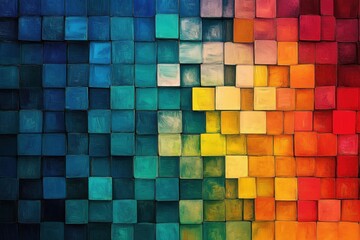 Artistic rainbow mosaic of vivid square tiles