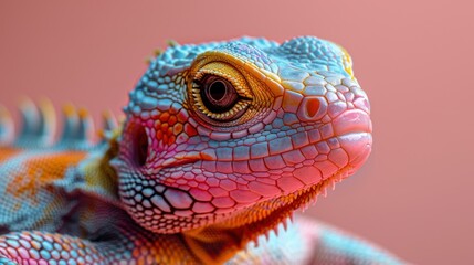Fototapeta premium Striking Portrait of a Colorful Iguana with Scales and Vibrant Hue