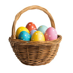 Colorful easter eggs in wicker basket