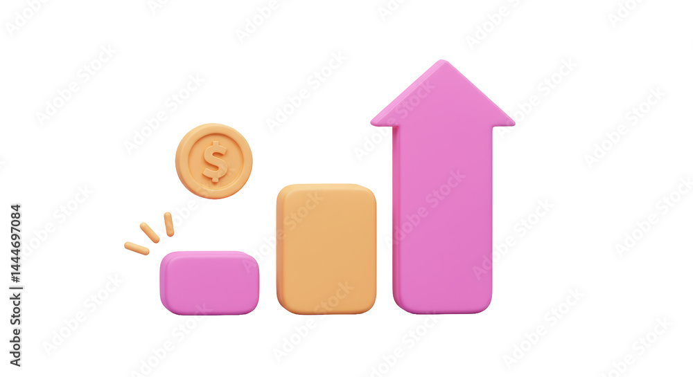 Poster isolated growing bar graph with dollar coin