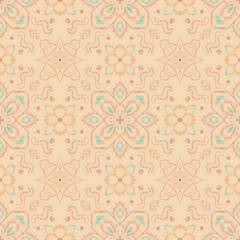 Soft Thai Floral Tapestry Pattern on Beige Background 