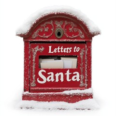 Ornate vintage Santa mailbox with white snow