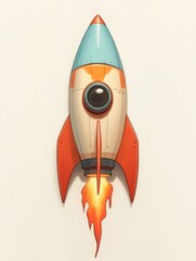Retro-style cartoon rocket launching upward