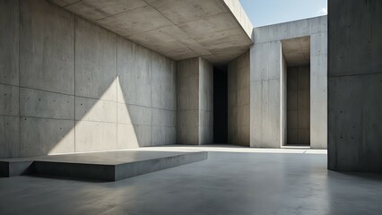 Minimalist Concrete Pavilion with Empty Cement Floor