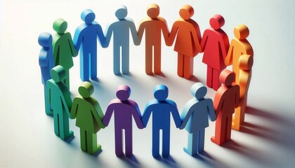 Figures of people of different colors holding hands, inclusive business thinking, values ​​of dignity and respect for all people