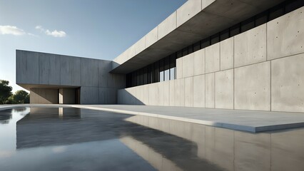 Minimalist Concrete Pavilion with Empty Cement Floor