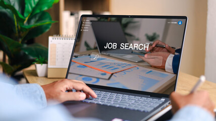 Job search concept. Man using laptop for job search concept. find your career, Peoplesearching for...