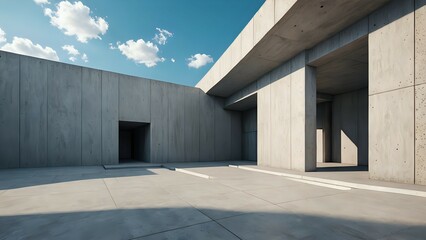 Fototapeta premium Minimalist Concrete Pavilion with Empty Cement Floor