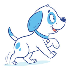 Cheerful Puppy Cartoon White Fur, Blue Markings, Collar, Animated Running, Cute Icon