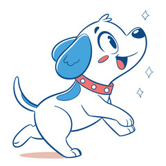 Animated White Puppy Running with Red Collar, Blue Spots & Cute Happy Facial Expression