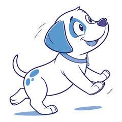 Cheerful Cartoon Puppy Running with Blue Spots, Collar, Happy, Joyful, Cute, Isolated