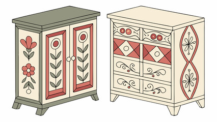 Traditional Folk Art Painted Cabinets and Chests Decorative Storage Furniture with Floral and Geometric Designs