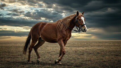Obraz premium Horse in a Field at Sunset