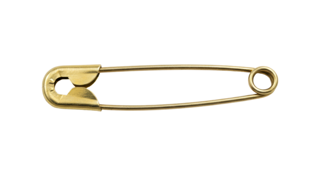 Isolated Golden Safety Pin with Realistic Detail