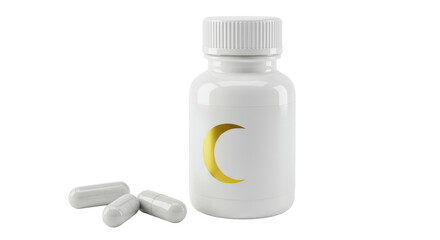 Isolated Pill Bottle with Moon Symbol Sleep Aid