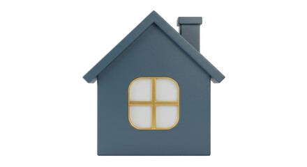 Isolated Stylized Teal House with Golden Trim Window