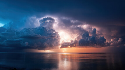 Dramatic Storm over the Ocean at Sunrise