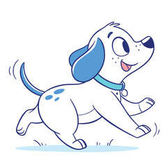 Cartoon Dalmatian Puppy Running with Collar & Spots, Happy Expression, Whimsical Design