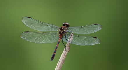 Dragonfly on a Twig with Transparent Wings