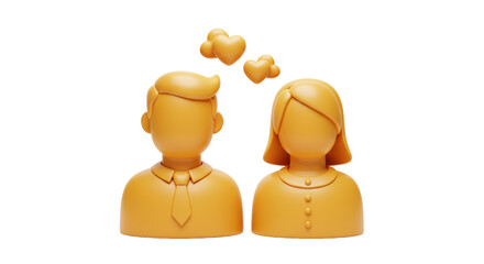 Isolated Orange Couple with Hearts Above Heads