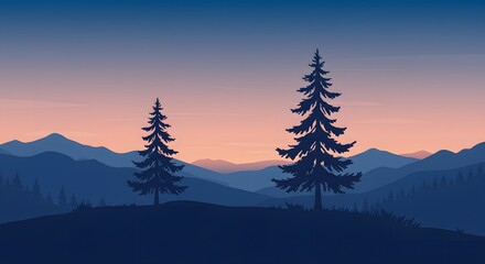 Obraz premium Peaceful Mountain Landscape at Sunset Illustration