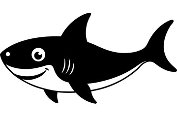 Fototapeta premium Cartoon shark black and white silhouette with a friendly smile