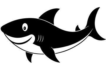 Obraz premium Cartoon shark black and white silhouette with a friendly smile
