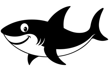 Fototapeta premium Cartoon shark black and white silhouette with a friendly smile