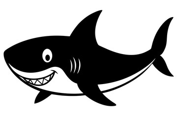Fototapeta premium Cartoon shark black and white silhouette with a friendly smile