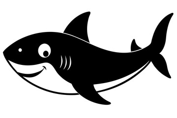 Obraz premium Cartoon shark black and white silhouette with a friendly smile