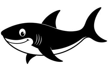 Obraz premium Cartoon shark black and white silhouette with a friendly smile