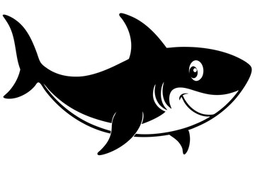 Obraz premium Cartoon shark black and white silhouette with a friendly smile