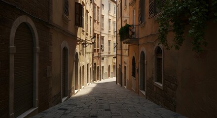 Obraz premium European Street Narrow Stone Road Old Buildings