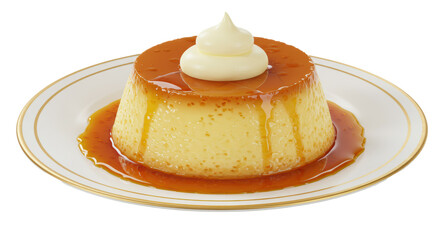 Isolated Caramel Custard Flan Dessert with Cream