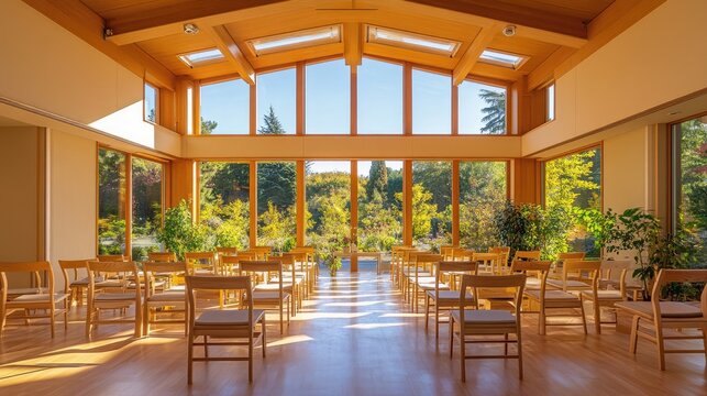 Sustainable conference room with LED lights and acoustic paneling